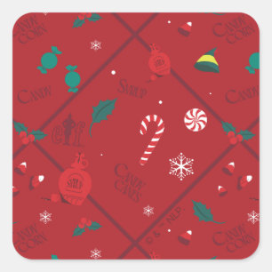 Elf Candy Checker Pattern Square Sticker