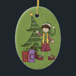 Elf Ceramic Christmas Ornament<br><div class="desc">Text can be added to this ornament to make a personalized holiday gift. If you need help,  just click on the contact link below to send the designer a personal detailed message.</div>