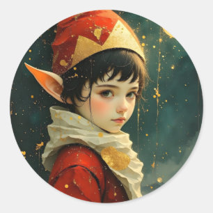 Elf Child in Vintage Christmas Outfit Classic Round Sticker