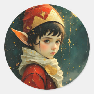 Elf Child in Vintage Christmas Outfit Classic Round Sticker