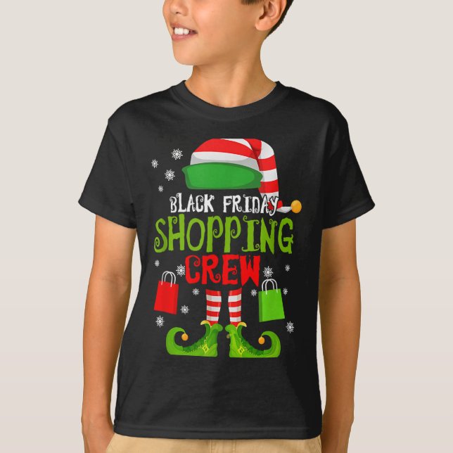 Elf Christmas Black Shopng Funny Friday Shopng Cre T-Shirt (Front)