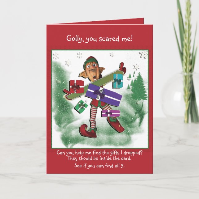 Elf Christmas cute snow Holiday Card (Front)