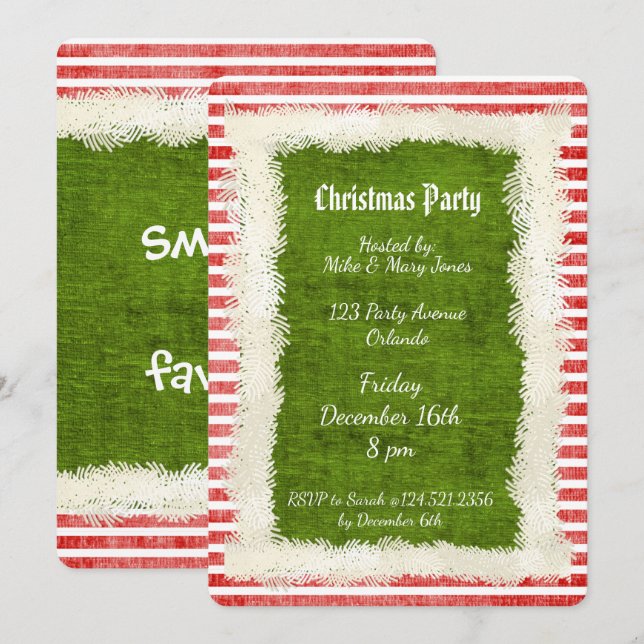 Elf Christmas Party Theme Red/Green Invitation (Front/Back)