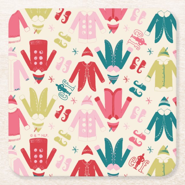 Elf Colourful Coat and Shoes Pattern Square Paper Coaster (Front)