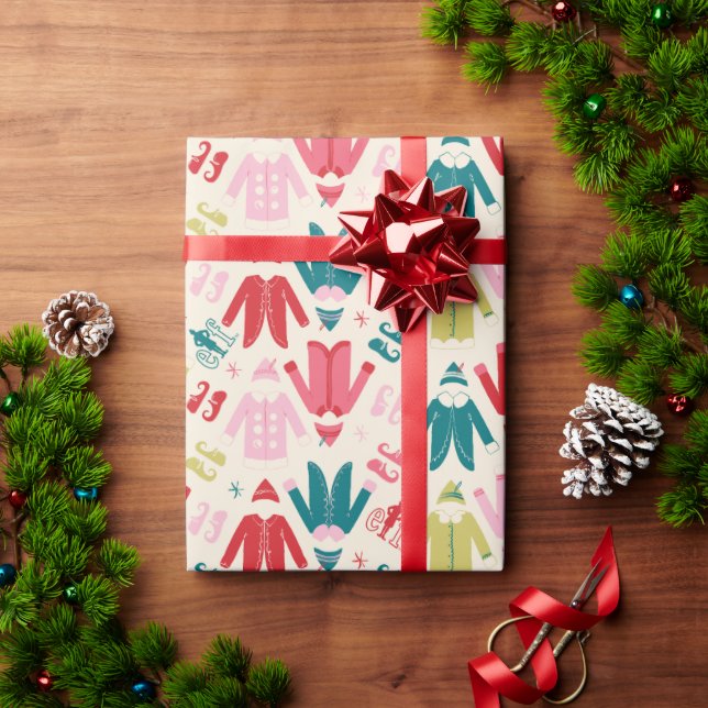 Elf Colourful Coat and Shoes Pattern Wrapping Paper (Holiday Gift)