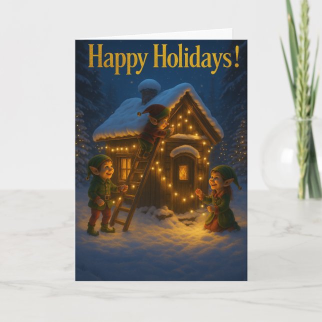 Elf Cottage Card with Gold Message (Front)