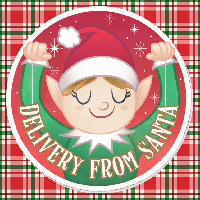 Elf Delivery From Santa Christmas Red n Green Classic Round Sticker (Creator Uploaded)