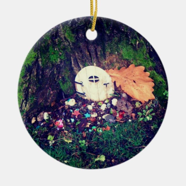 Elf Door in Tree Ceramic Tree Decoration (Front)
