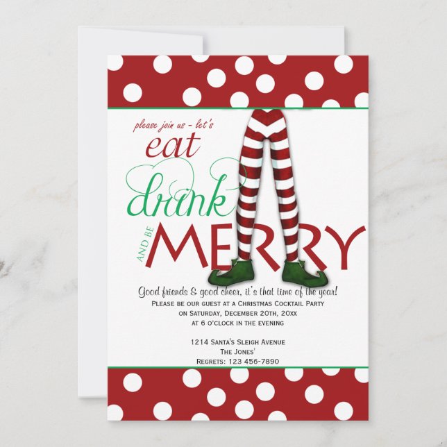 Elf Eat Drink and Be Merry Christmas Party Invitation (Front)