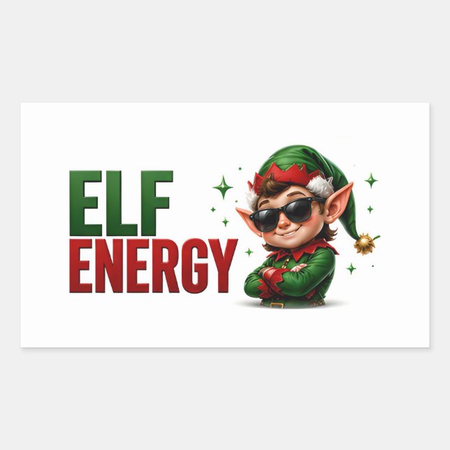 🧝 Elf Energy Funny Christmas Holiday Quote ⭐ Rectangular Sticker (Front)