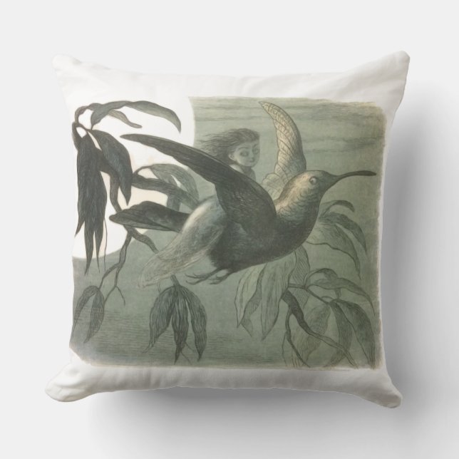 Elf Fairies Elves Moon Night Scene Bird Flying  Cushion (Front)