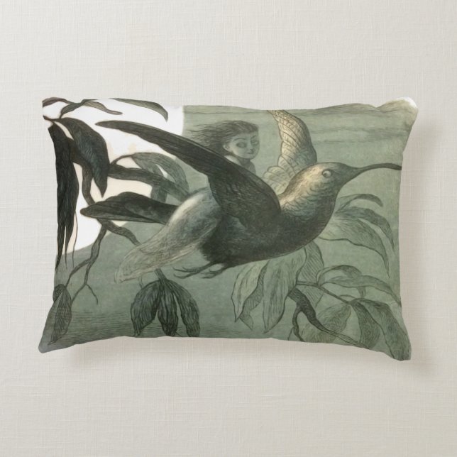 Elf Fairies Elves Moon Night Scene Bird Flying  Decorative Cushion (Back)