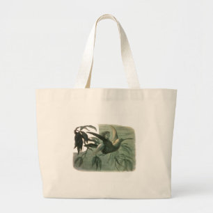 Elf Fairies Elves Moon Night Scene Bird Flying Large Tote Bag