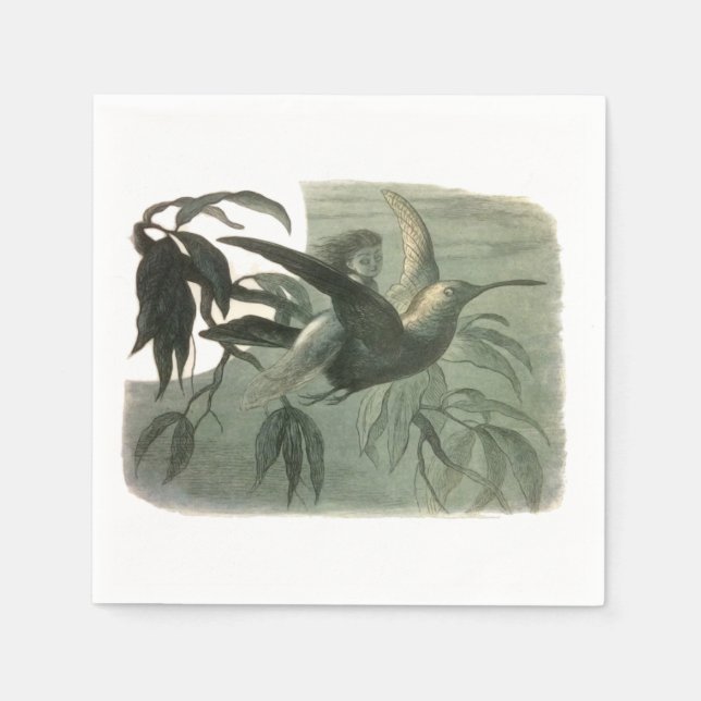 Elf Fairies Elves Moon Night Scene Bird Flying  Napkin (Front)