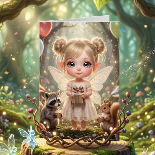 Elf Fairy and Owl Girl's Cottagecore Birthday  Card
