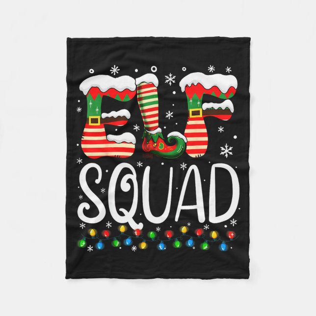 Elf Family Christmas Matching Pajamas Xmas Elf Squ Fleece Blanket (Front)