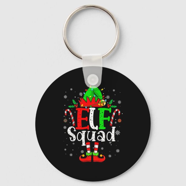 Elf Family Christmas Matching Pajamas Xmas Elf Squ Key Ring (Front)