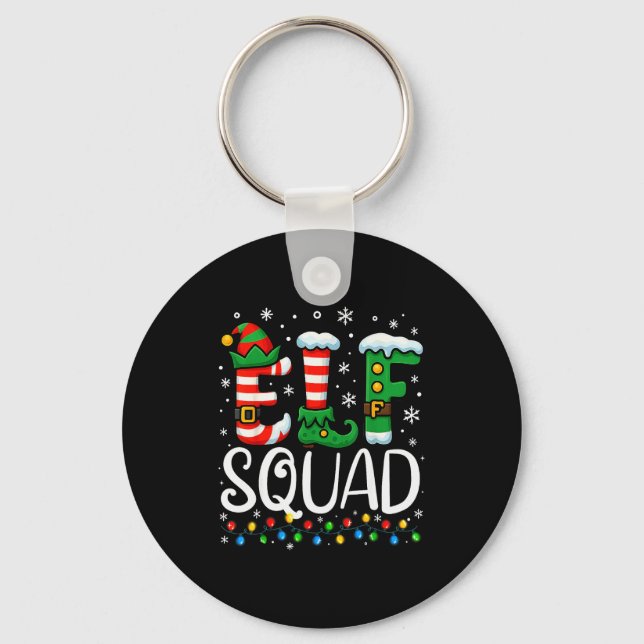 Elf Family Christmas Matching Pajamas Xmas Elf Squ Key Ring (Front)