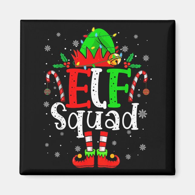 Elf Family Christmas Matching Pajamas Xmas Elf Squ Magnet (Front)