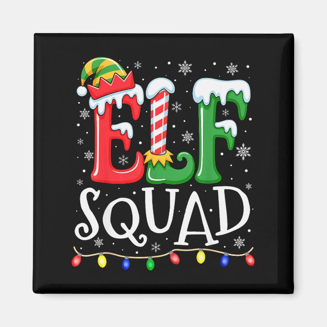Elf Family Christmas Matching Pajamas Xmas Elf Squ Magnet (Front)