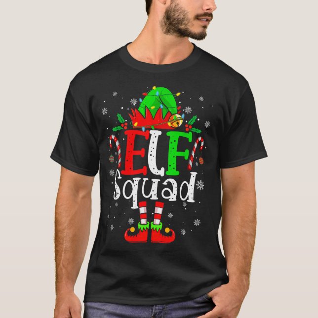 Elf Family Christmas Matching Pajamas Xmas Elf Squ T-Shirt (Front)