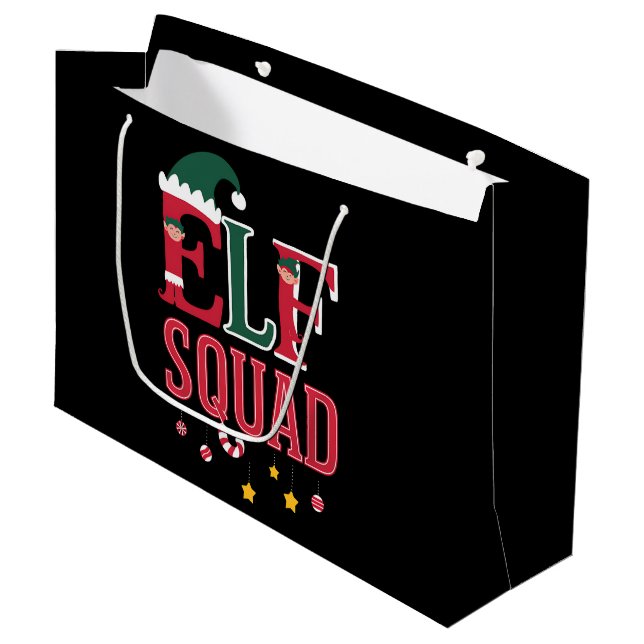 Elf Family Christmas Matching Pyjamas Elf Squad  Large Gift Bag (Front Angled)