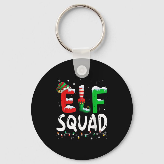 Elf Family Christmas Matching Pyjamas Xmas Elf Squ Key Ring (Front)