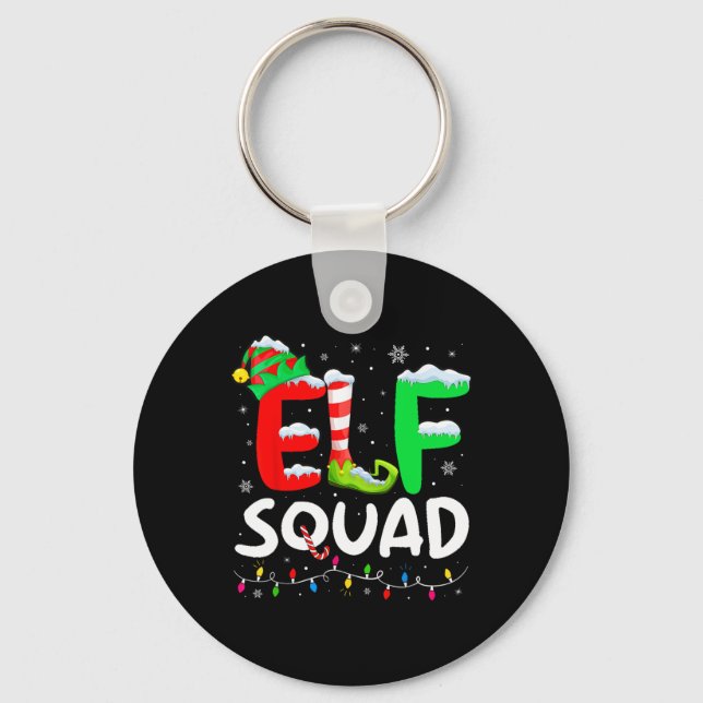 Elf Family Christmas Matching Pyjamas Xmas Elf Squ Key Ring (Front)