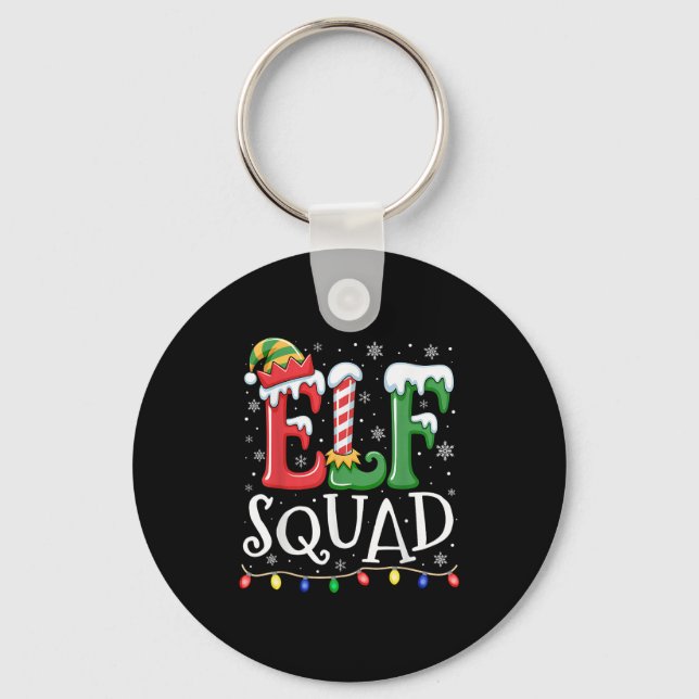 Elf Family Christmas Matching Pyjamas Xmas Elf Squ Key Ring (Front)