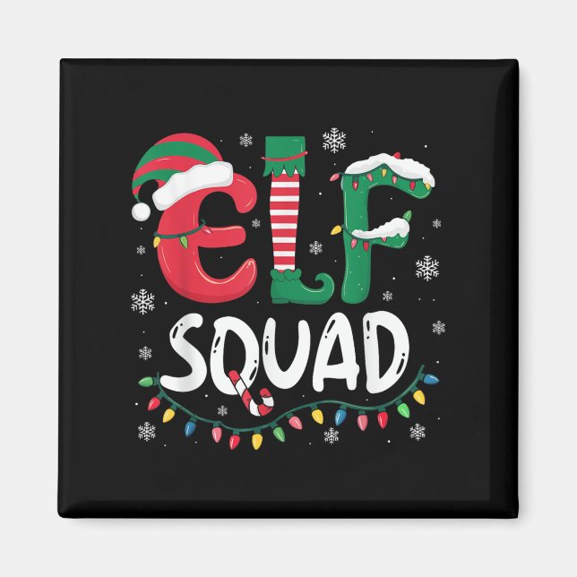 Elf Family Christmas Matching Pyjamas Xmas Elf Squ Magnet (Front)