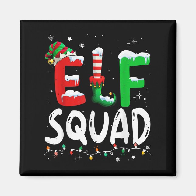 Elf Family Christmas Matching Pyjamas Xmas Elf Squ Magnet (Front)