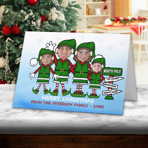 Elf Family of Four Funny Christmas Card