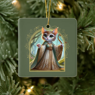 Elf Feline Fantasy Adventure Ceramic Ornament