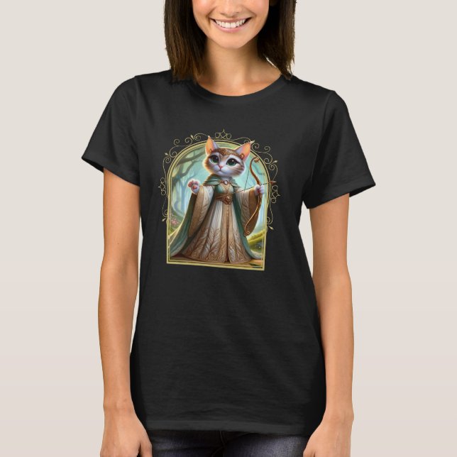 Elf Feline Fantasy Adventure T-Shirt (Front)