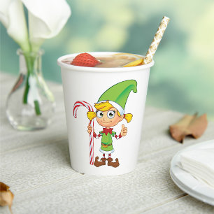 Elf Girl With Candy Cane Paper Cups