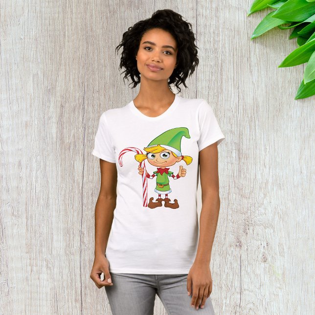 Elf Girl With Candy Cane Womens T-Shirt (Creator Uploaded)