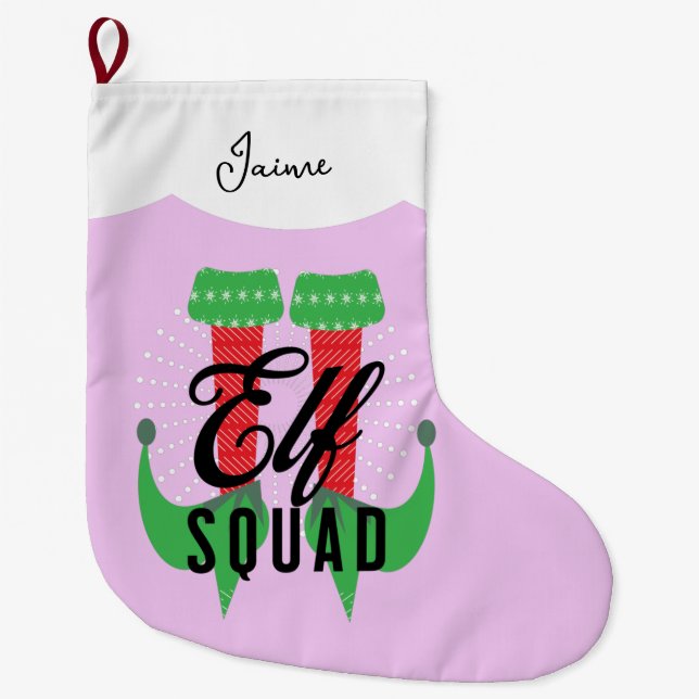 Elf Heels Squad Christmas Holiday Large Christmas Stocking (Front)
