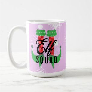 Elf Heels Squad Christmas Holiday Snowflakes Pink Coffee Mug