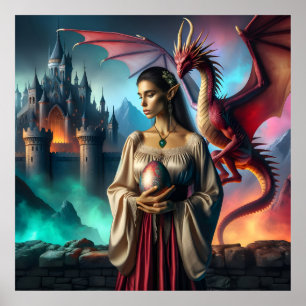 Elf holding a dragon egg poster
