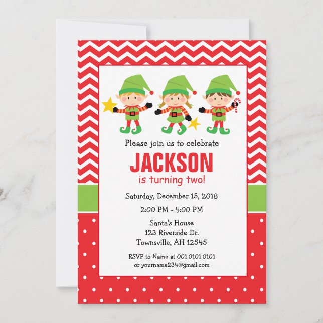 Elf Holiday Birthday Party Invitation (Front)