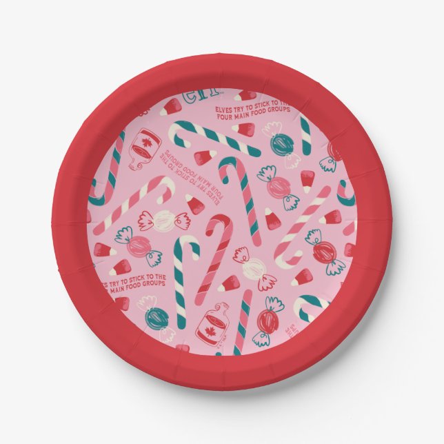 Elf Holiday Candy Pattern Paper Plate (Front)