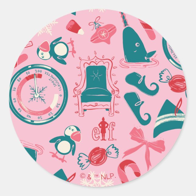 Elf Holiday Framed Icon Pattern Classic Round Sticker (Front)