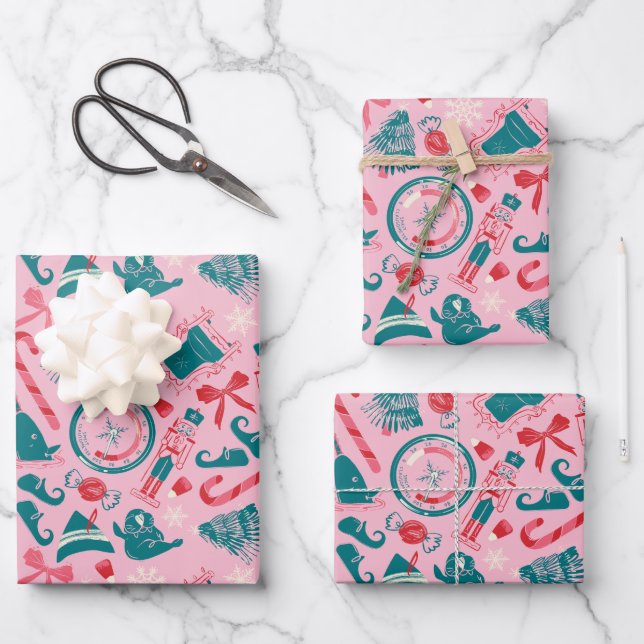 Elf Holiday Framed Icon Pattern Wrapping Paper Sheet (Front)