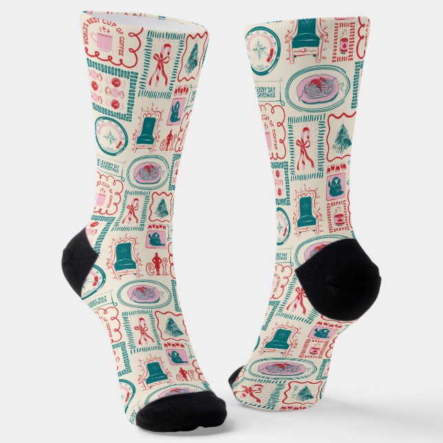 Elf Holiday Icon Pattern Socks (Angled)
