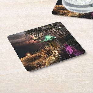 Elf House Square Paper Coaster