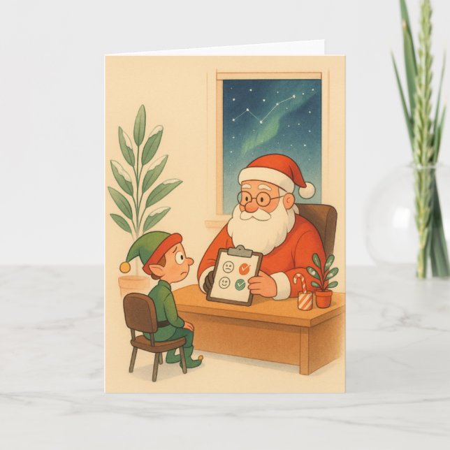 Elf HR: Annual Performance Review Holiday Card (Front)