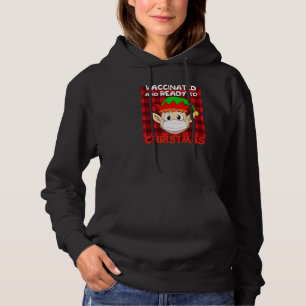 Elf In Mask Red Plaid Vaccinated And Ready To Chri Hoodie