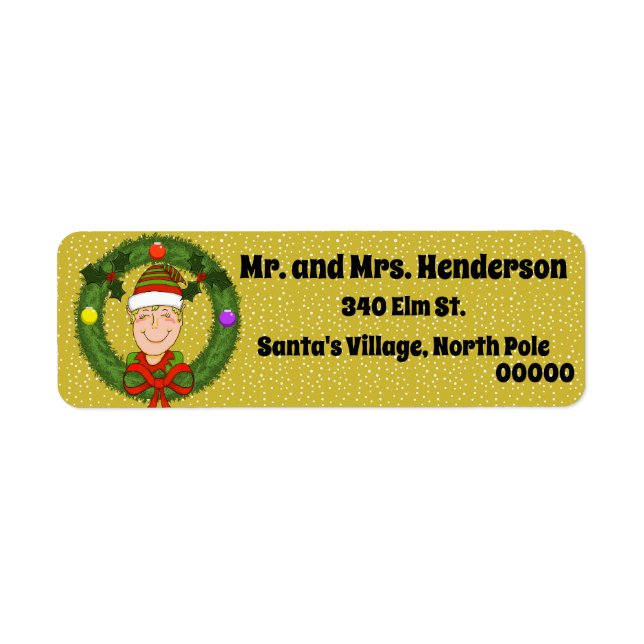 Elf in Wreath Christmas Return Address Labels (Front)