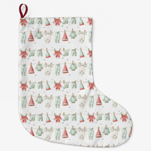 Elf Laundry Pattern Large Christmas Stocking