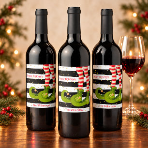 Elf Legs Black and White Stripes Wine Label
